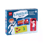 Apli Set di 3 Puzzle: Trasporto Mestieri e Numeri - 24 Pezzi per Puzzle 72 Pezzi Totale - Dimensioni 7 x 7 cm