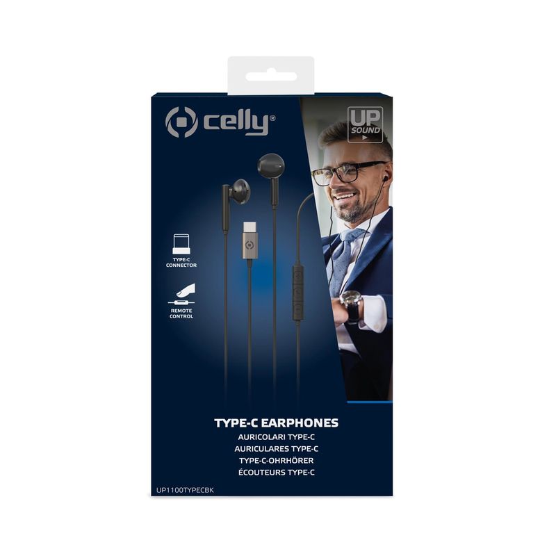 Celly-UP1100TYPEC-Cuffie-Cablato-In-ear-Musica-e-Chiamate-USB-tipo-C-Nero