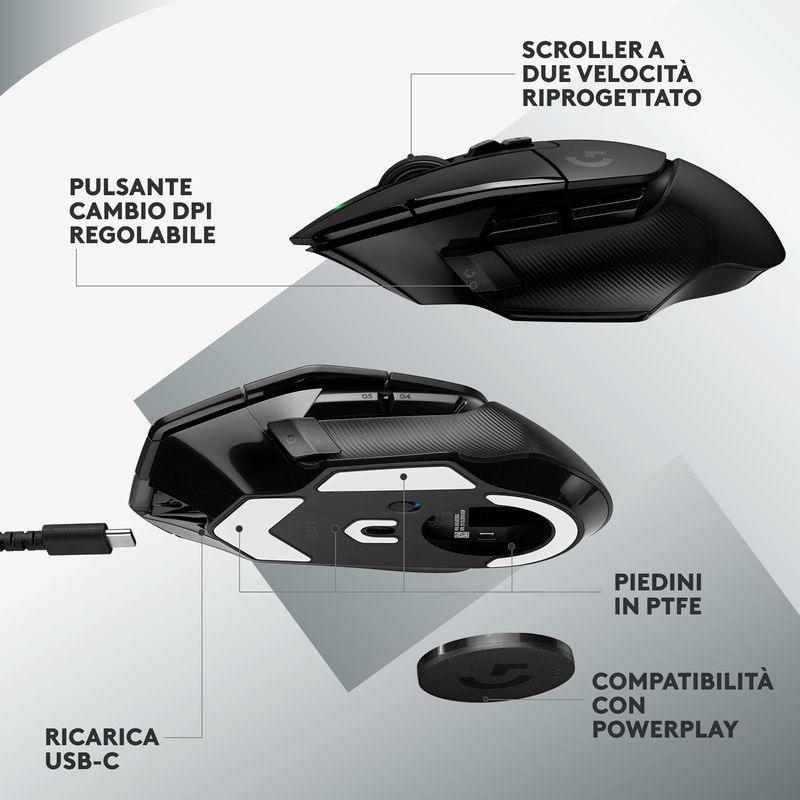 Logitech-G-G502-X-Lightspeed-mouse-Mano-destra-RF-Wireless-Ottico-25600-DPI