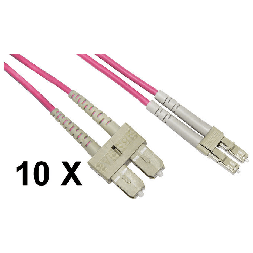 Link Confezione 10 Cavi Fibra Ottica LC a SC Multimode Duplex Om4 Guaina 2mm 50-125 5mt
