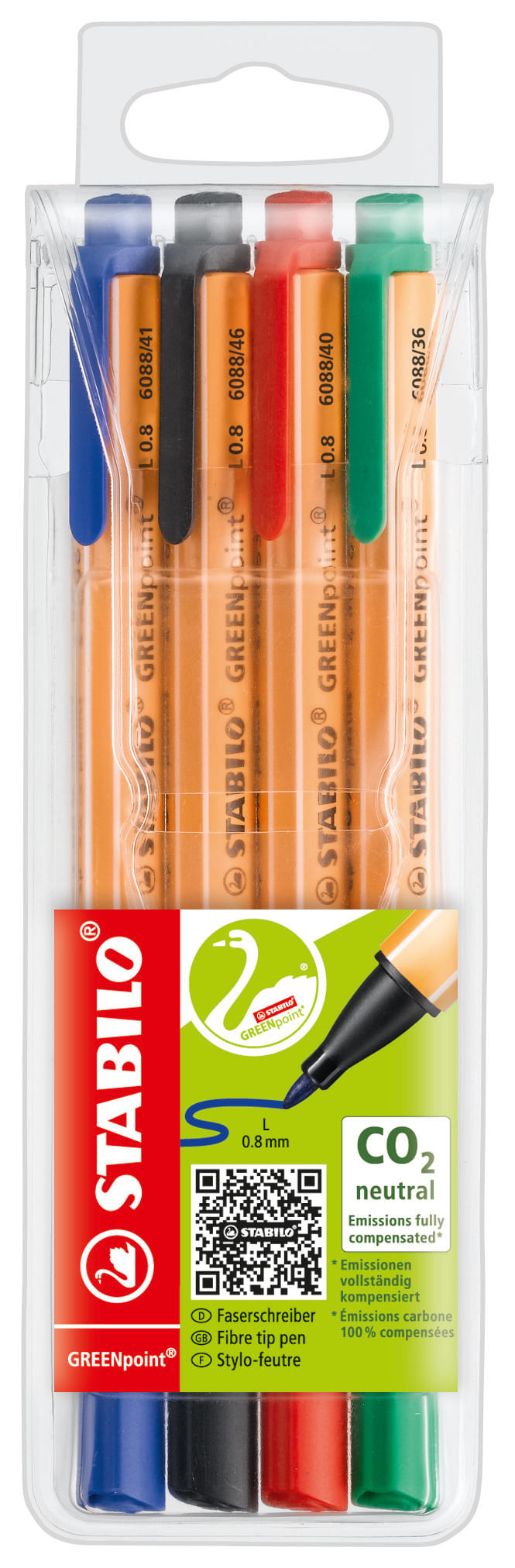 STABILO-GREENpoint-penna-tecnica-Nero-Blu-Rosso-Verde-4-pz