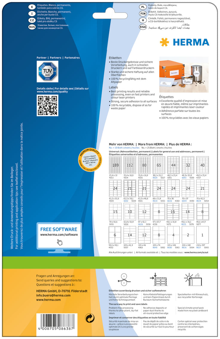 HERMA-8638-etichetta-autoadesiva-Rettangolo-Permanente-Bianco-240-pz