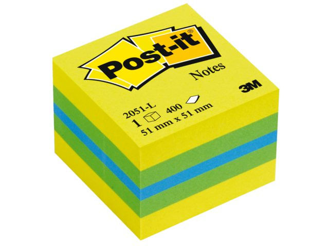 3M-Post-it-2051L-pouch-autoadesiva-Quadrato-Blu-Verde-Turchese-Giallo-400-fogli-Autoadesivo