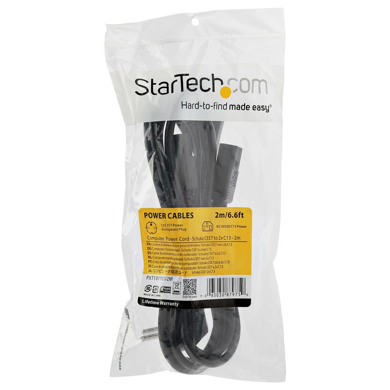 StarTech.com-Cavo-di-Alimentazione-per-Computer-a-Y-da-2-m--Cavo-Splitter-da-Schuko-EU-a-2x-C13-10A-250V-Sdoppiatore-Alimentazione-AC-di-Ricambi