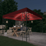 vidaXL Gazebo con Stringa di Luci LED 3x3 m Rosso Vino