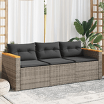 vidaXL Divano da Giardino con Cuscini 3 Posti Grigio in Polyrattan