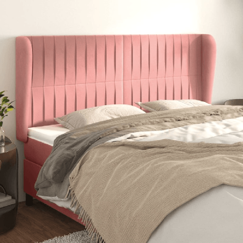 Testiera ad Orecchio Rosa 203x23x118/128 cm in Velluto