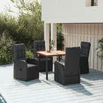 Set da Pranzo da Giardino 5 pz Nero con Cuscini in Polyrattan