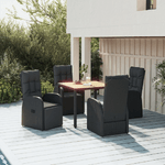 Set da Pranzo da Giardino 5 pz Nero con Cuscini in Polyrattan