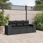 vidaXL Set Divani da Giardino 3 pz con Cuscini in Polyrattan Nero