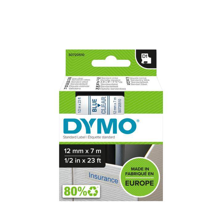 DYMO-D1---Standard-Etichette---Blu-su-trasparente---12mm-x-7m