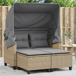 vidaXL Divano Giardino 2 Posti Baldacchino e Sgabelli Beige Polyrattan