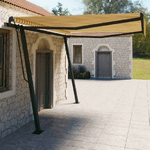 Tenda da Sole Retrattile Manuale con Pali 4x3m Gialla e Bianca