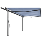 vidaXL Tenda da Sole Retrattile Automatica e Pali 5x3 m Blu e Bianca