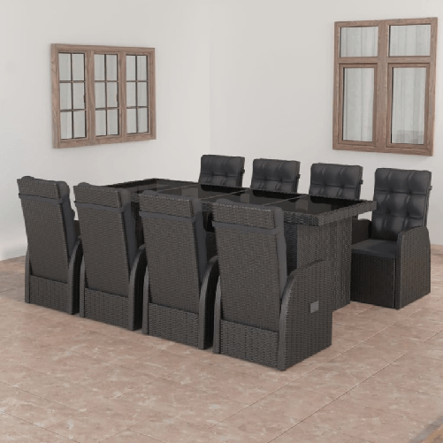vidaXL Set da Pranzo da Giardino 9 pz con Cuscini in Polyrattan Nero