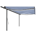 vidaXL Tenda da Sole Retrattile Manuale con LED 5x3 m Blu e Bianca