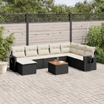 vidaXL Set Divani da Giardino 9 pz con Cuscini Nero in Polyrattan