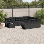 vidaXL Set Divani da Giardino 11 pz con Cuscini in Polyrattan Nero