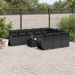 vidaXL Set Divani da Giardino 11 pz con Cuscini in Polyrattan Nero