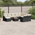 vidaXL Set Divani da Giardino 11 pz con Cuscini in Polyrattan Nero