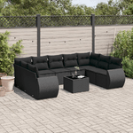 vidaXL Set Divani da Giardino 10pz con Cuscini in Polyrattan Nero