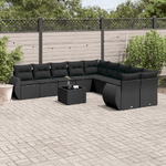 vidaXL Set Divani da Giardino 11 pz con Cuscini in Polyrattan Nero