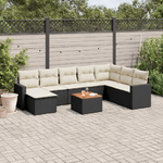 vidaXL Set Divani da Giardino 9 pz con Cuscini Nero in Polyrattan