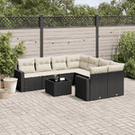 vidaXL Set Divani da Giardino 9 pz con Cuscini Nero in Polyrattan