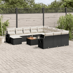 vidaXL Set Divani da Giardino 13pz con Cuscini Nero in Polyrattan