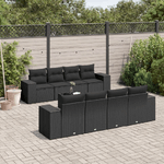 vidaXL Set Divani da Giardino 9 pz con Cuscini Nero in Polyrattan