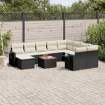 vidaXL Set Divani da Giardino 11 pz con Cuscini in Polyrattan Nero