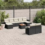 vidaXL Set Divani da Giardino 10pz con Cuscini in Polyrattan Nero