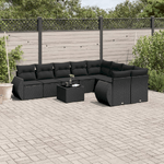 vidaXL Set Divani da Giardino 10pz con Cuscini in Polyrattan Nero