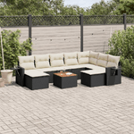 vidaXL Set Divani da Giardino 10pz con Cuscini in Polyrattan Nero