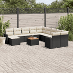 vidaXL Set Divani da Giardino 12 pz con Cuscini Nero in Polyrattan