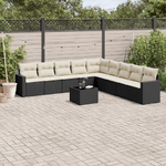 vidaXL Set Divani da Giardino 10pz con Cuscini in Polyrattan Nero