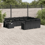 vidaXL Set Divani da Giardino 11 pz con Cuscini in Polyrattan Nero