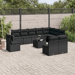 vidaXL Set Divani da Giardino 11 pz con Cuscini in Polyrattan Nero