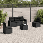 vidaXL Set Divano da Giardino 6 pz con Cuscini Nero in Polyrattan