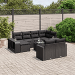 vidaXL Set Divani da Giardino 11 pz con Cuscini in Polyrattan Nero