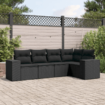 vidaXL Set Divani da Giardino 5 pz con Cuscini in Polyrattan Nero