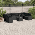 vidaXL Set Divani da Giardino 11 pz con Cuscini in Polyrattan Nero