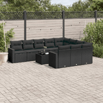 vidaXL Set Divani da Giardino 11 pz con Cuscini in Polyrattan Nero