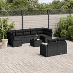 vidaXL Set Divani da Giardino 10pz con Cuscini in Polyrattan Nero