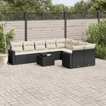 vidaXL Set Divani da Giardino 10pz con Cuscini in Polyrattan Nero