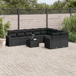 vidaXL Set Divani da Giardino 10pz con Cuscini in Polyrattan Nero