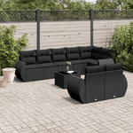 vidaXL Set Divani da Giardino 9 pz con Cuscini Nero in Polyrattan