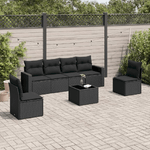 vidaXL Set Divani da Giardino con Cuscini 7pz Nero Polyrattan