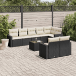 vidaXL Set Divani da Giardino 9 pz con Cuscini Nero in Polyrattan