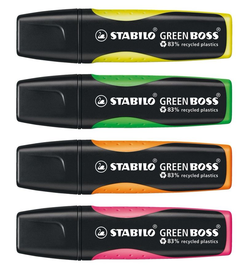 STABILO-GREEN-BOSS-evidenziatore-4-pz-Punta-smussata-Verde-Arancione-Rosa-Giallo